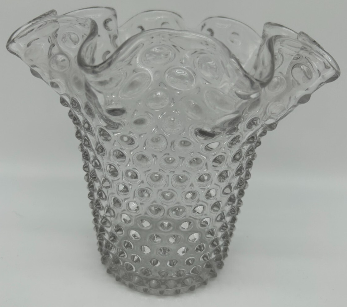Duncan & Miller Crystal Glass Vase~Hobnail~Ruffled Edge~Clear