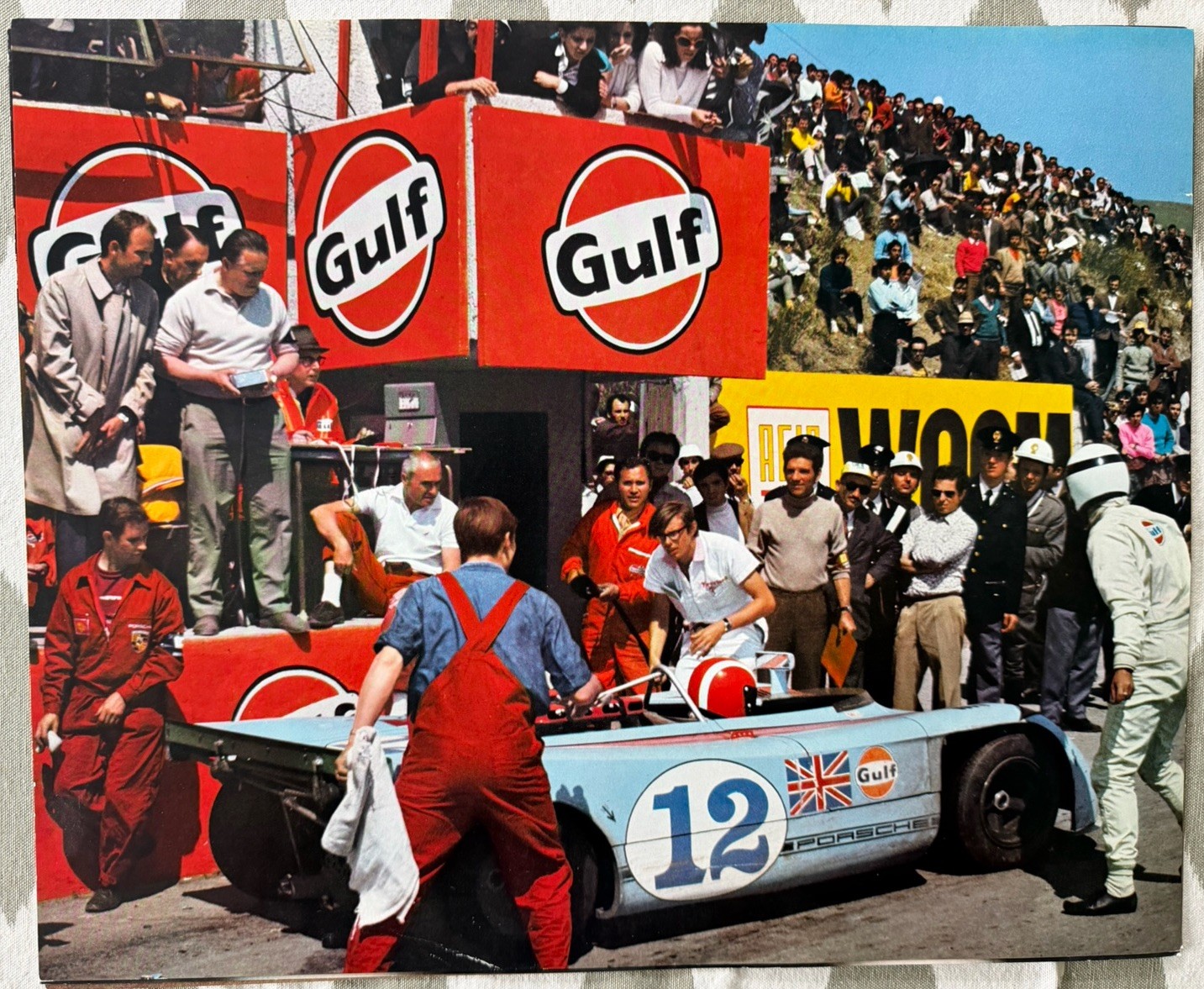 Original 1971 Porsche Dealer Calendar Display Print Gulf Racing Photo 16.75x13.5