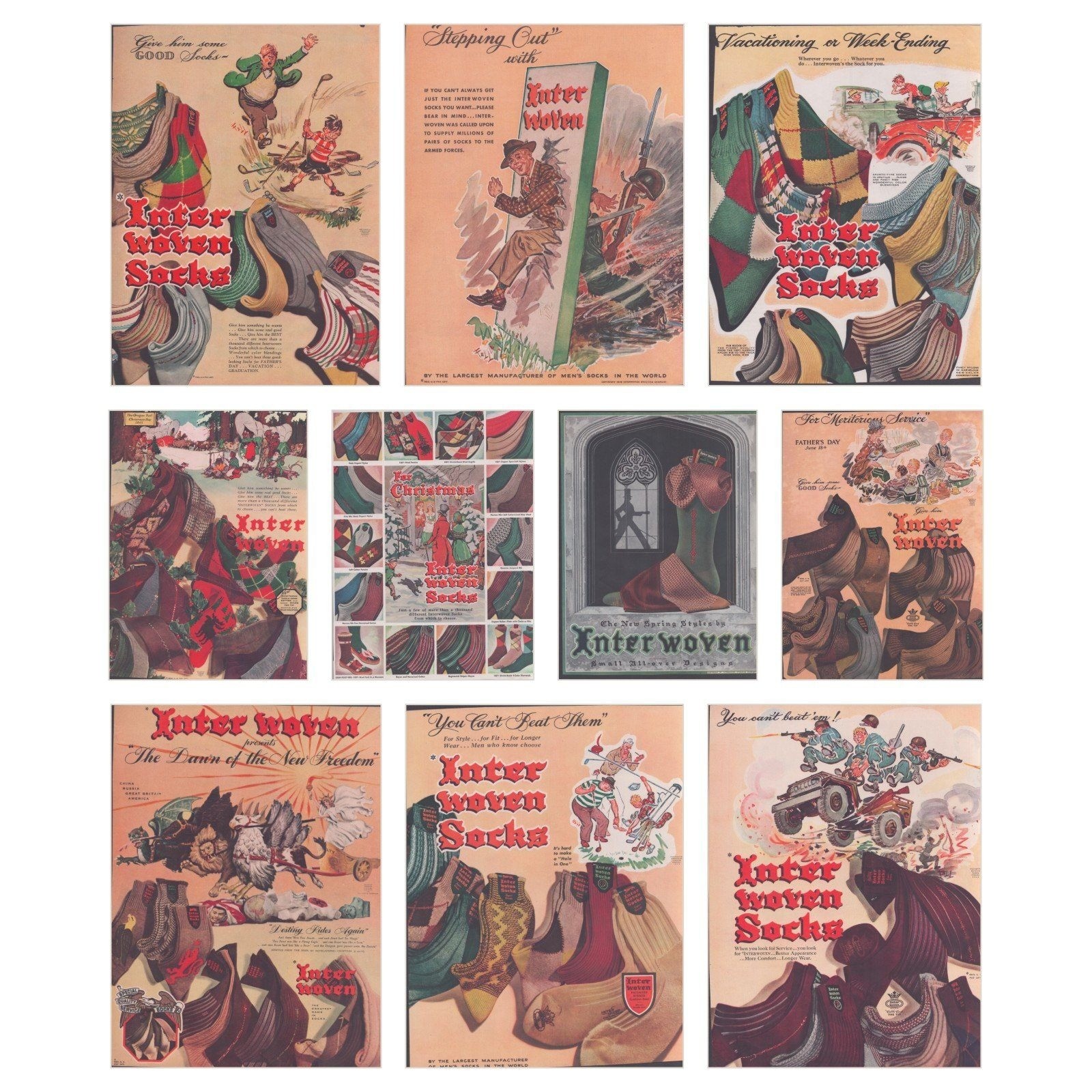 Vintage 1940s Interwoven Socks Print Ads Lot of 10 Mid Century Fashion Ephemera