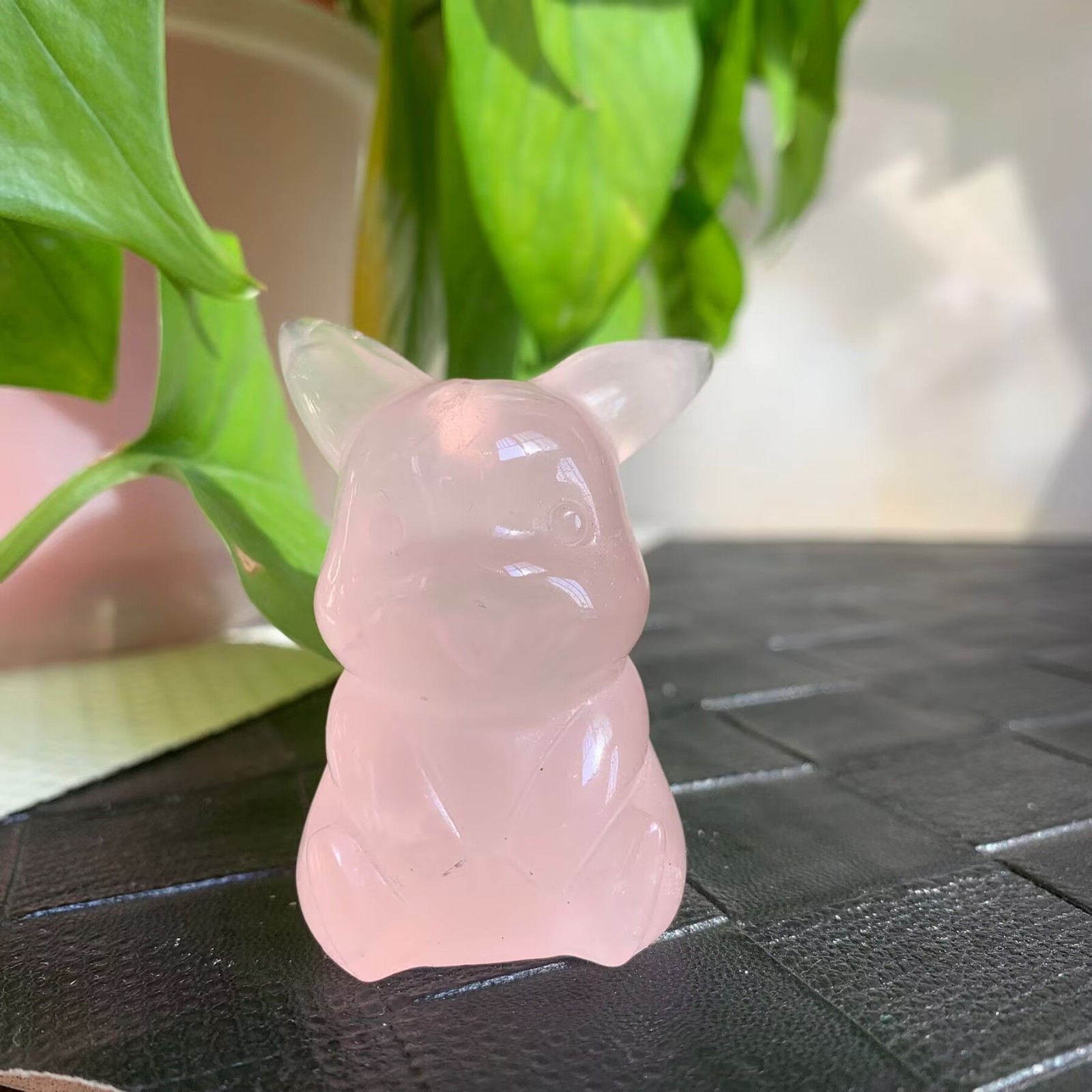 75g Rose Quartz Pikachu Carving Polished Crystal Healing Stone Art Decor