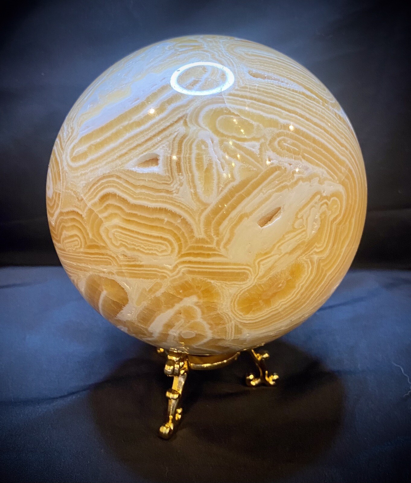 Jumbo Gorgeous Honey Calcite Banded Druzy Sphere With Stand 7lbs 11oz