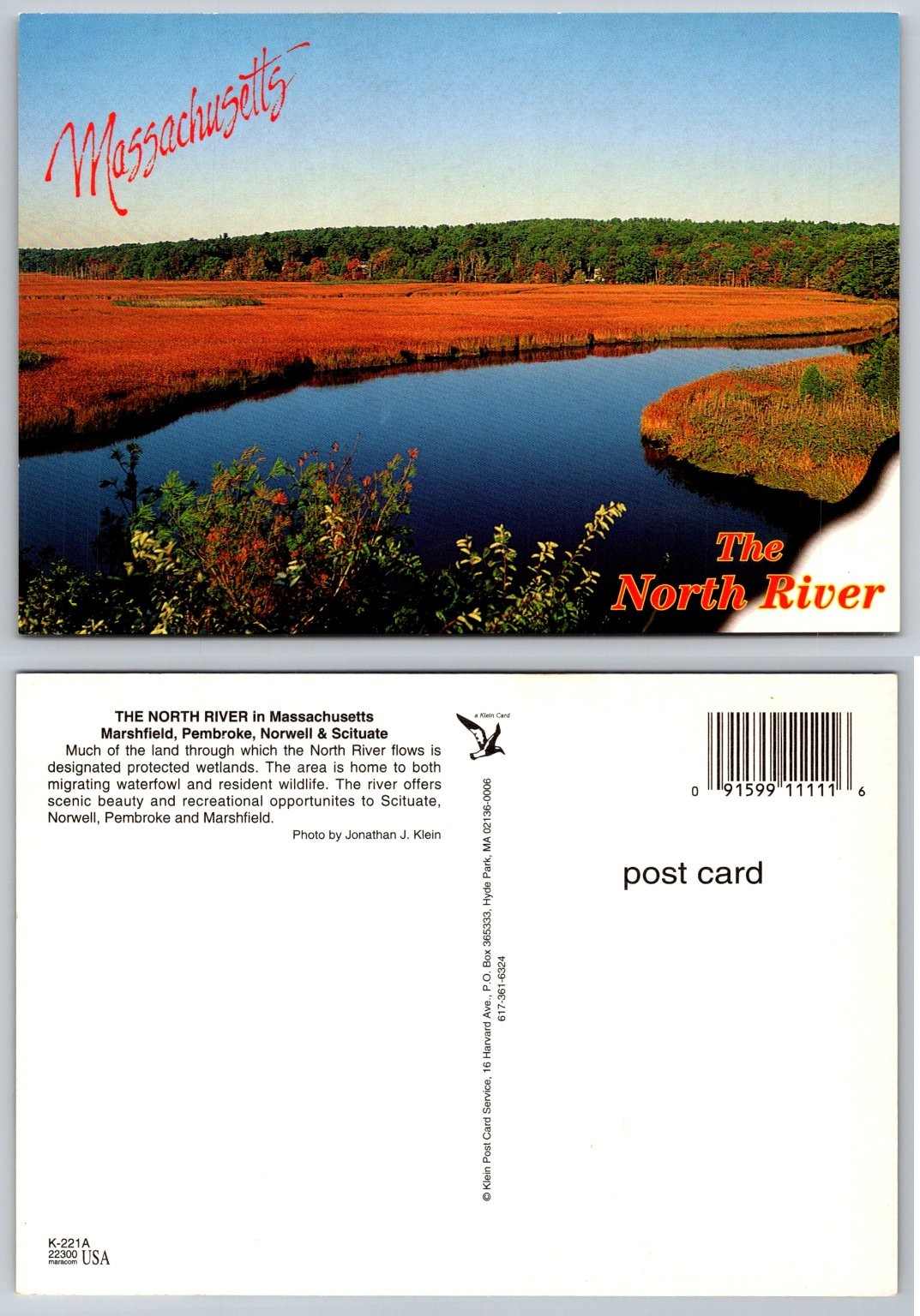 North River Massachusetts Wetland Scenic Postcard Marshfield Pembroke Norwell