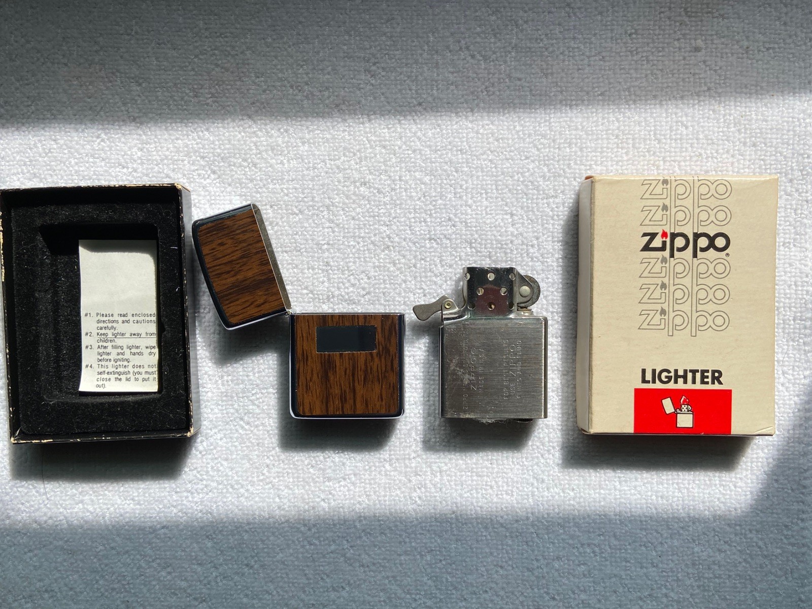 VINTAGE 1981 Zippo Woodgrain Lighter No. 351 Blank Panel Unengraved MATCHING BOX