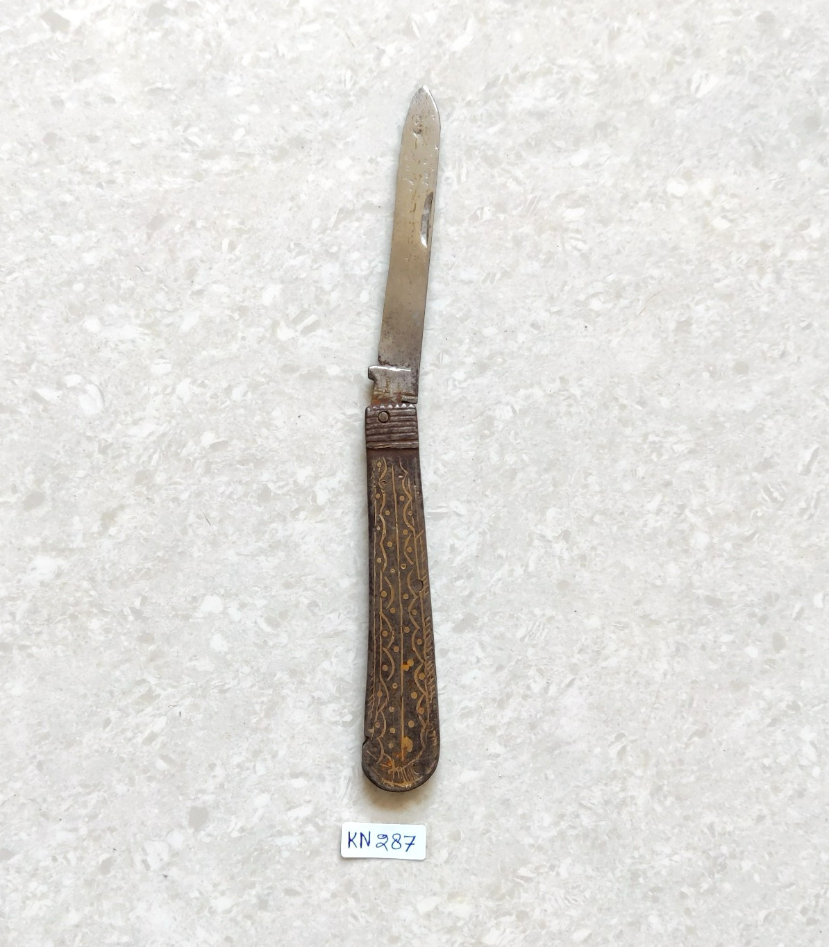 19c Antique Handmade Gold Work On Handle Folding Knife KN287