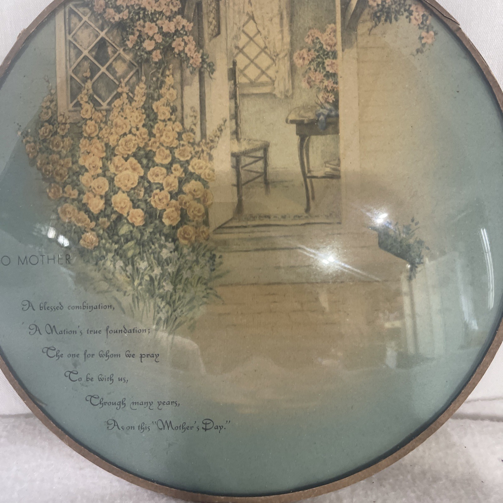 Round Bubble Glass Framed To Mother Poem Wall Decor 9”