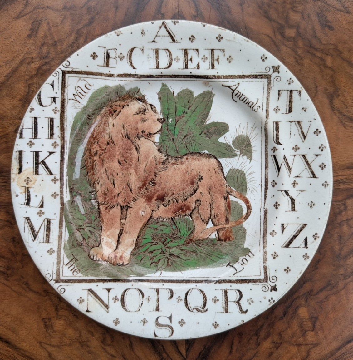 Antique 1880's Brownhill's Child's Alphabet Plate - Lion (Staffordshire)