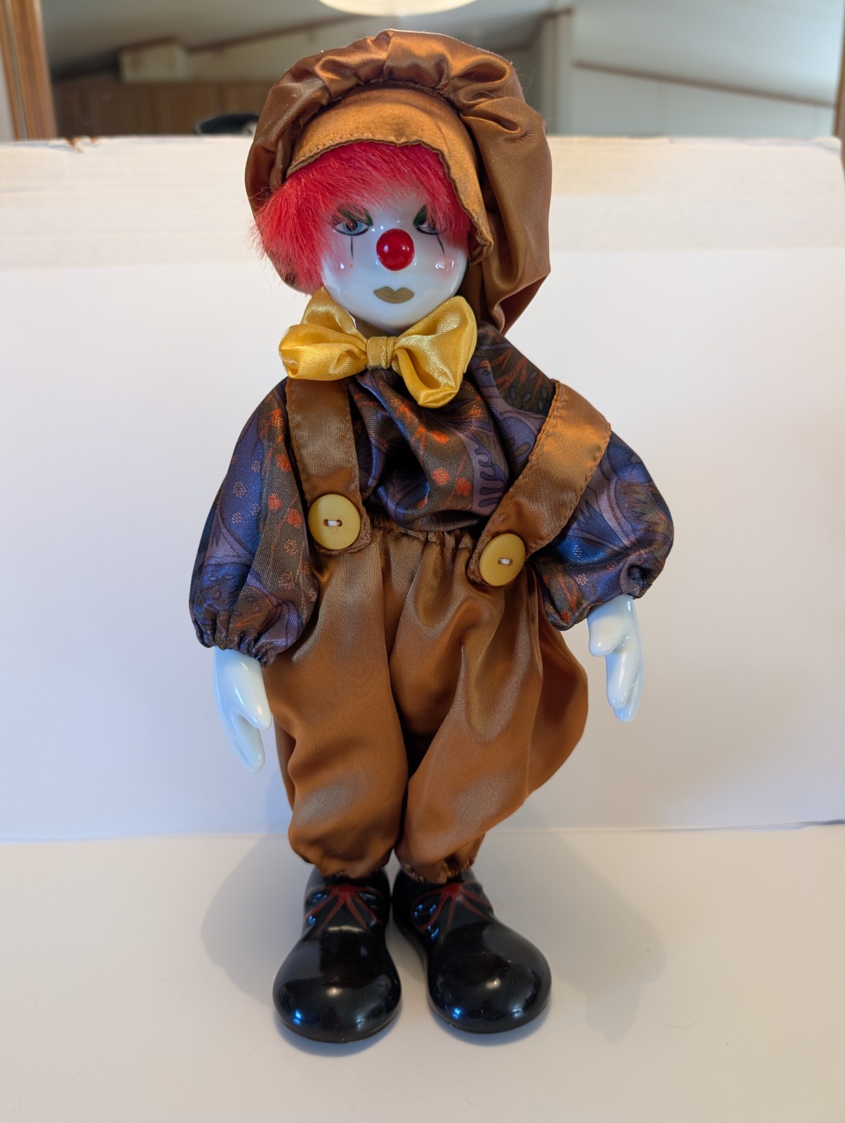 Vintage 13 Inch Tall Porcelain Clown Music Box Moving Hands,Head