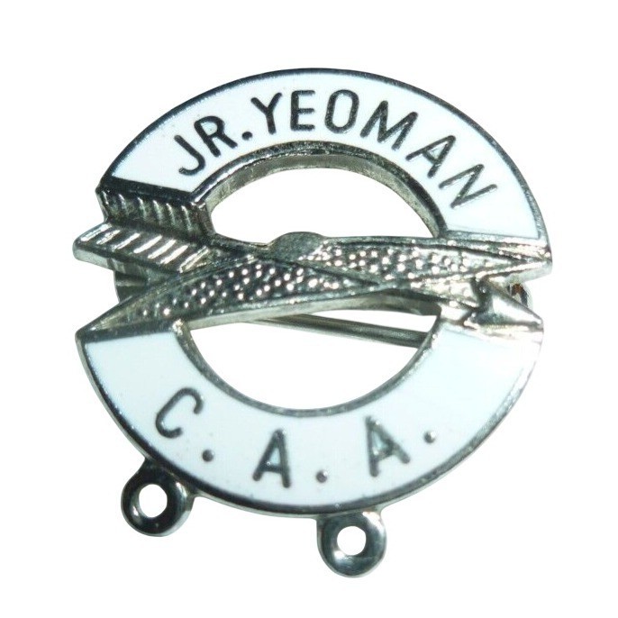 Vtg C.A.A. JR. YEOMAN Archery Enamel Pin Silver Tone White Arrow Brooch Award