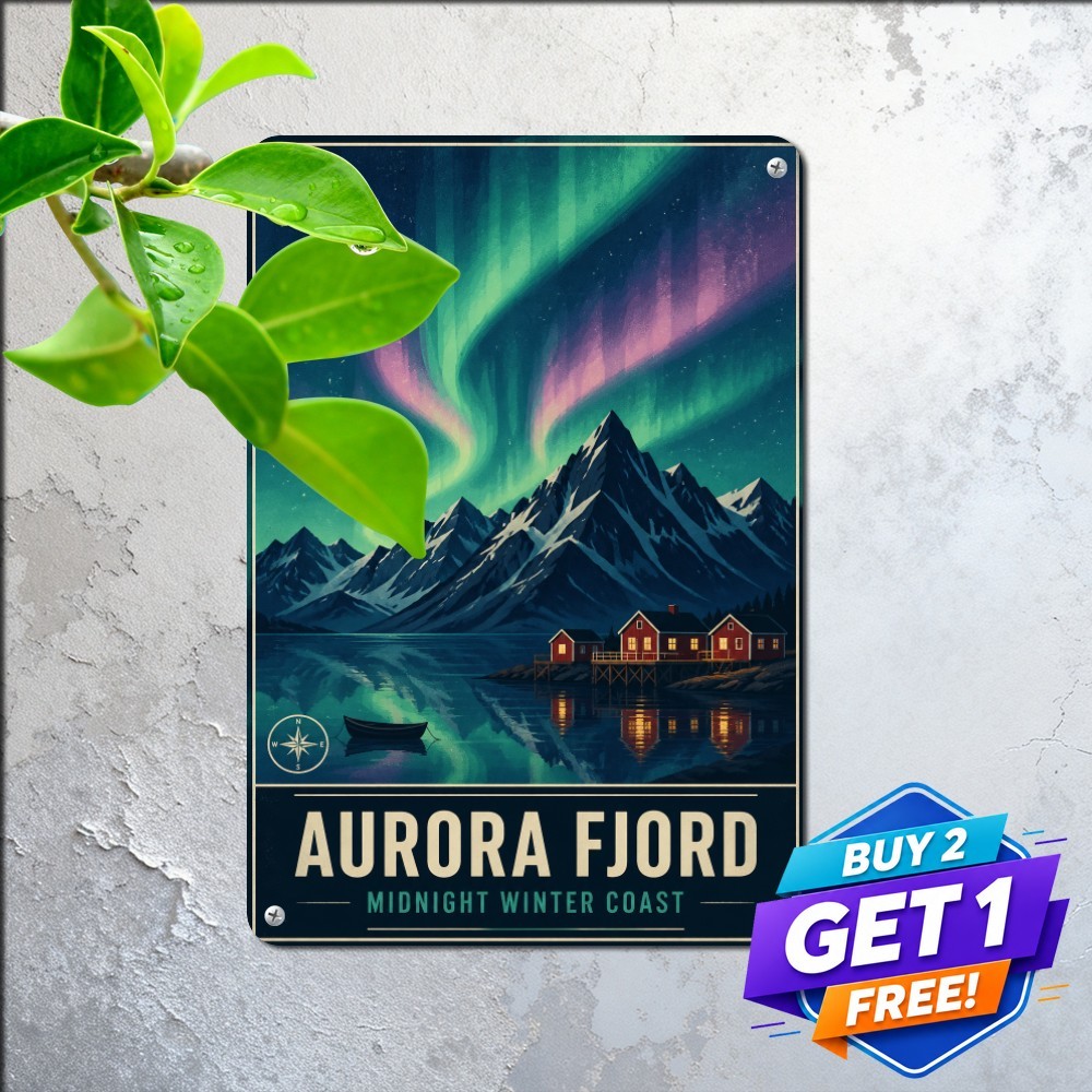 Norwegian Fjord Landscape Scenic Mountain Travel Art Retro Metal Tin Sign