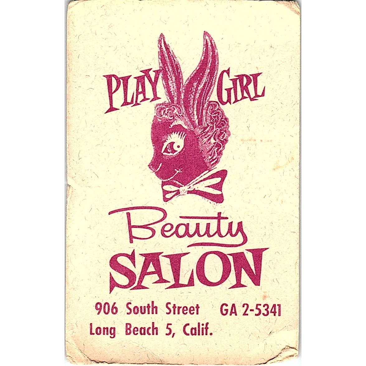 Play Girl Beauty Salon Long Beach CA Vintage Business Card SC8-B1