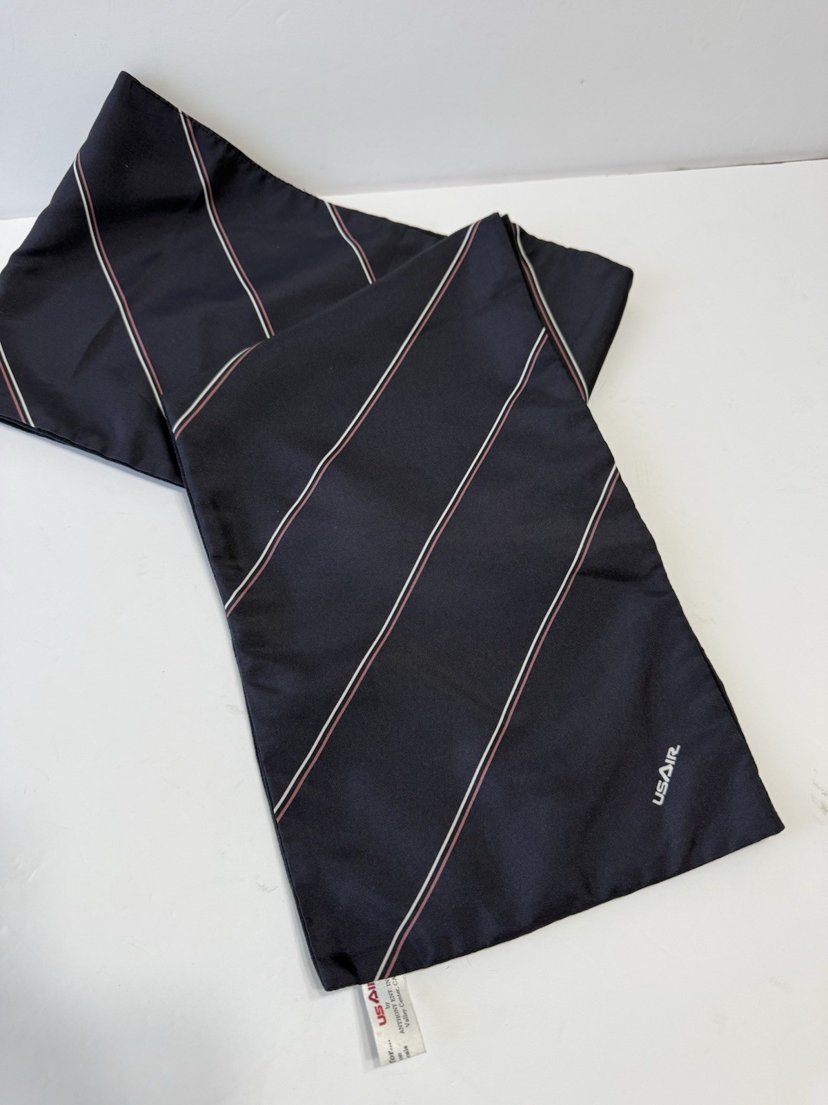 Vintage USAir Flight Attendant Stewardess Navy Striped Neck Scarf Uniform