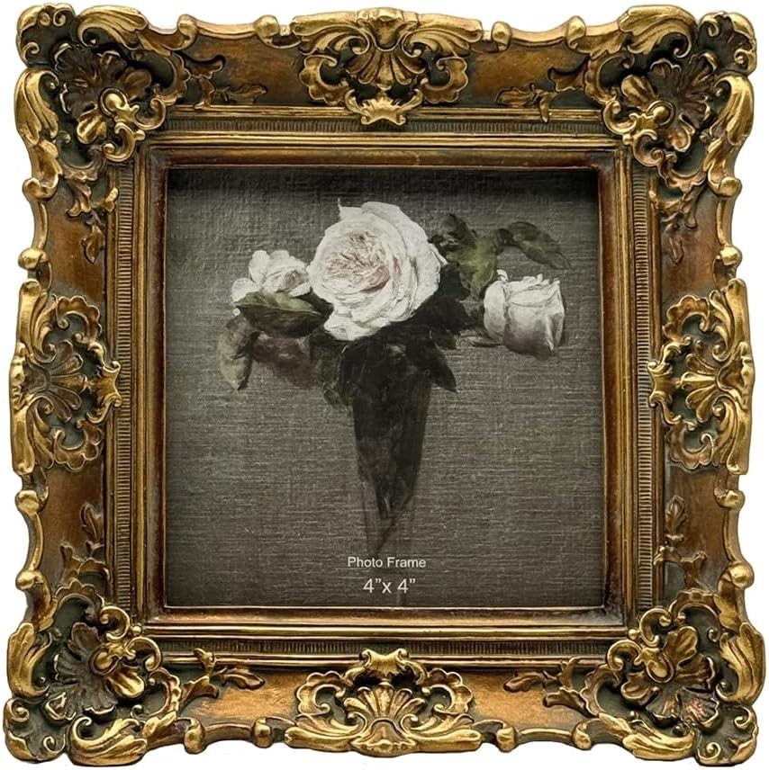4X4 Vintage Small Picture Frame, Antique Ornate Bronze Gold Square Frame