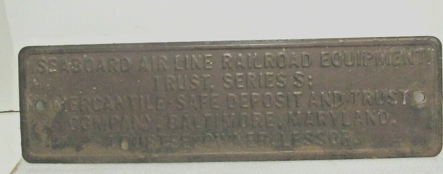 Vintage RARE Seaboard Air Lie Railroad Equipment Trust Safe Deposit Metal Plaque Vintage RARE Seaboard Air Lie Railroad Equipment Trust Safe Deposit Metal Plaque