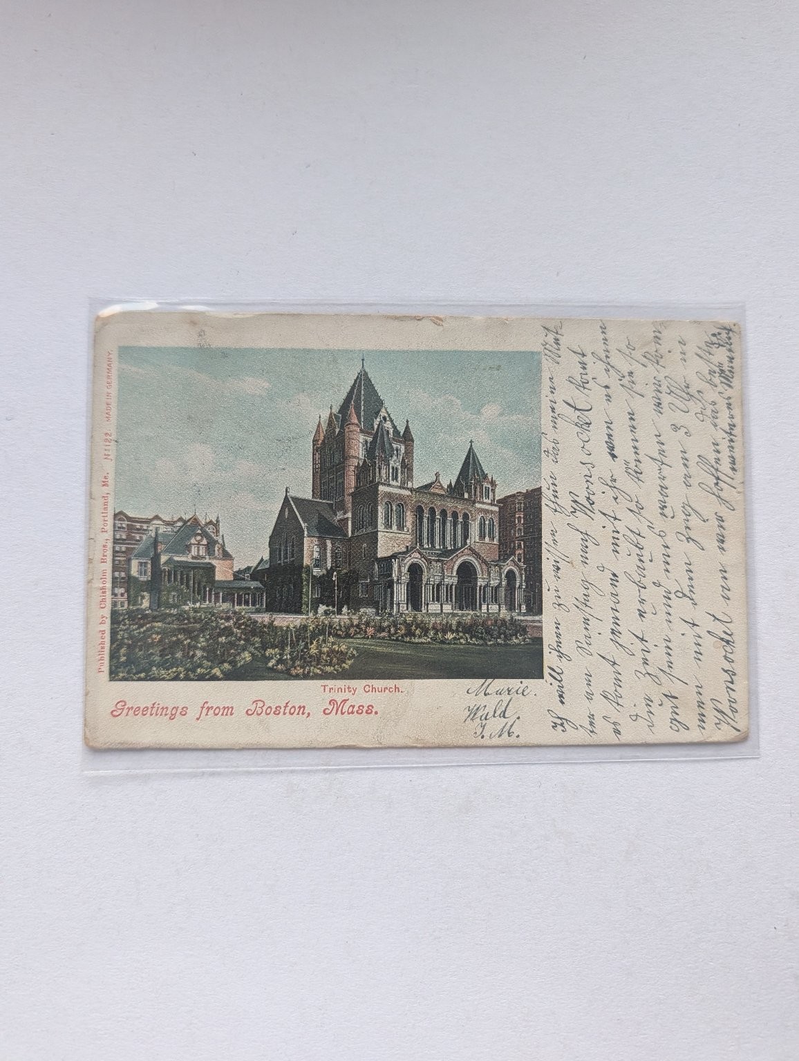 Trinity Church Boston, Mass. Postcard 1908 German Message
