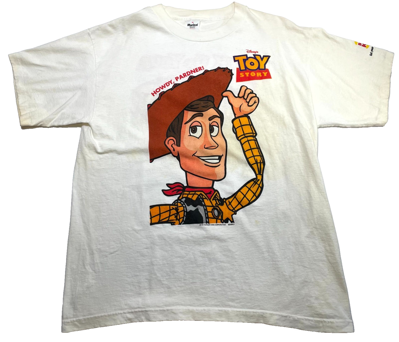 Vintage 1995 Toy Story Woody Burger King Promo T-Shirt Murina Single Stitch XL Vintage 1995 Toy Story Woody Burger King Promo T-Shirt Murina Single Stitch XL
