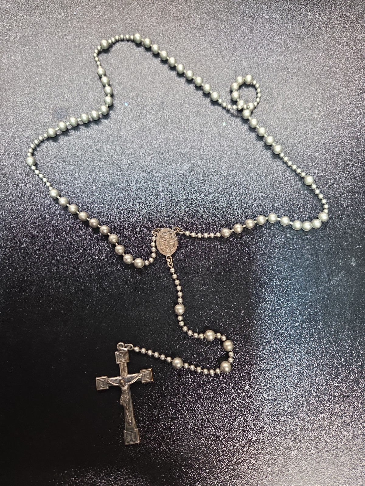 Vintage Catholic Silver Plated Ball Bearing Petite Rosary,  Crucifix