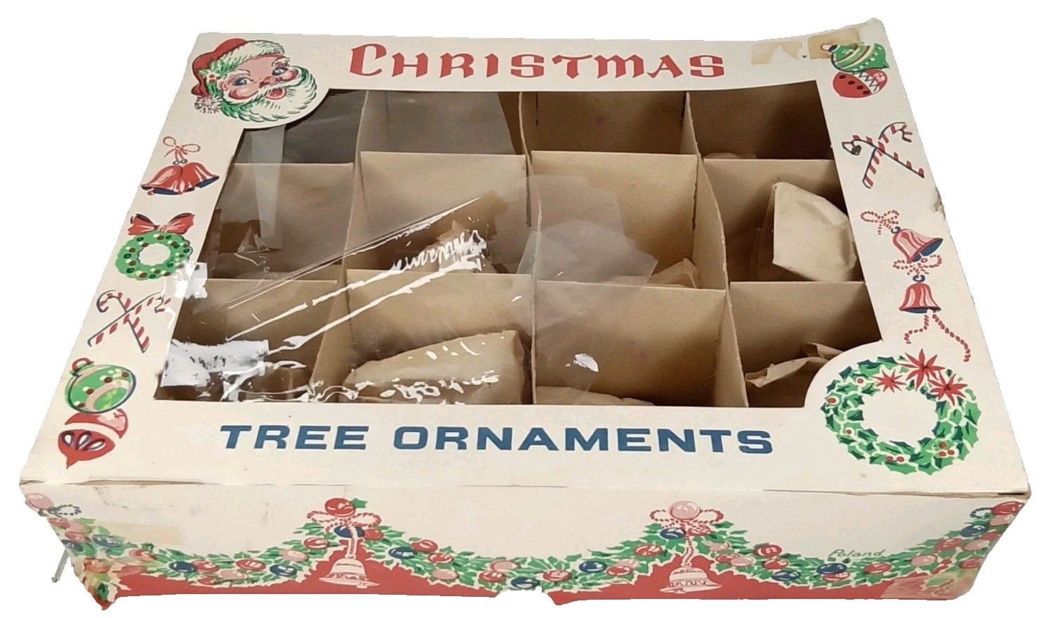 Vintage 1950s Santa Land Snow Caps Christmas Ornament Box Made In Poland