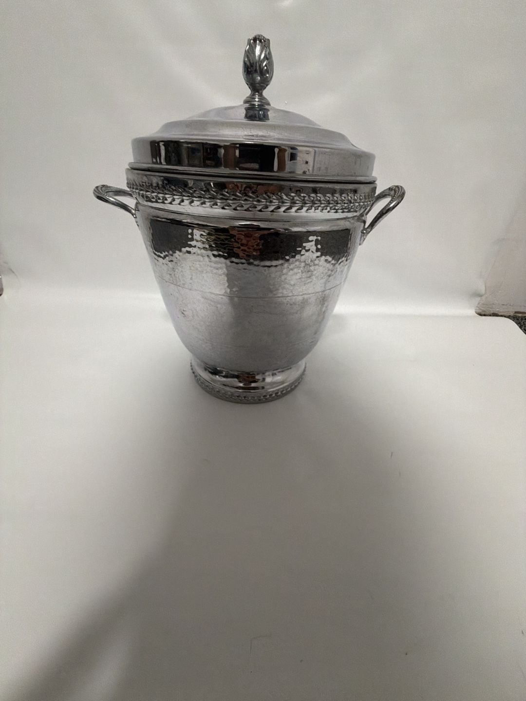 Vintage Krome Kraft Farber Bros Hammered Chrome Ice Bucket with Glass Liner