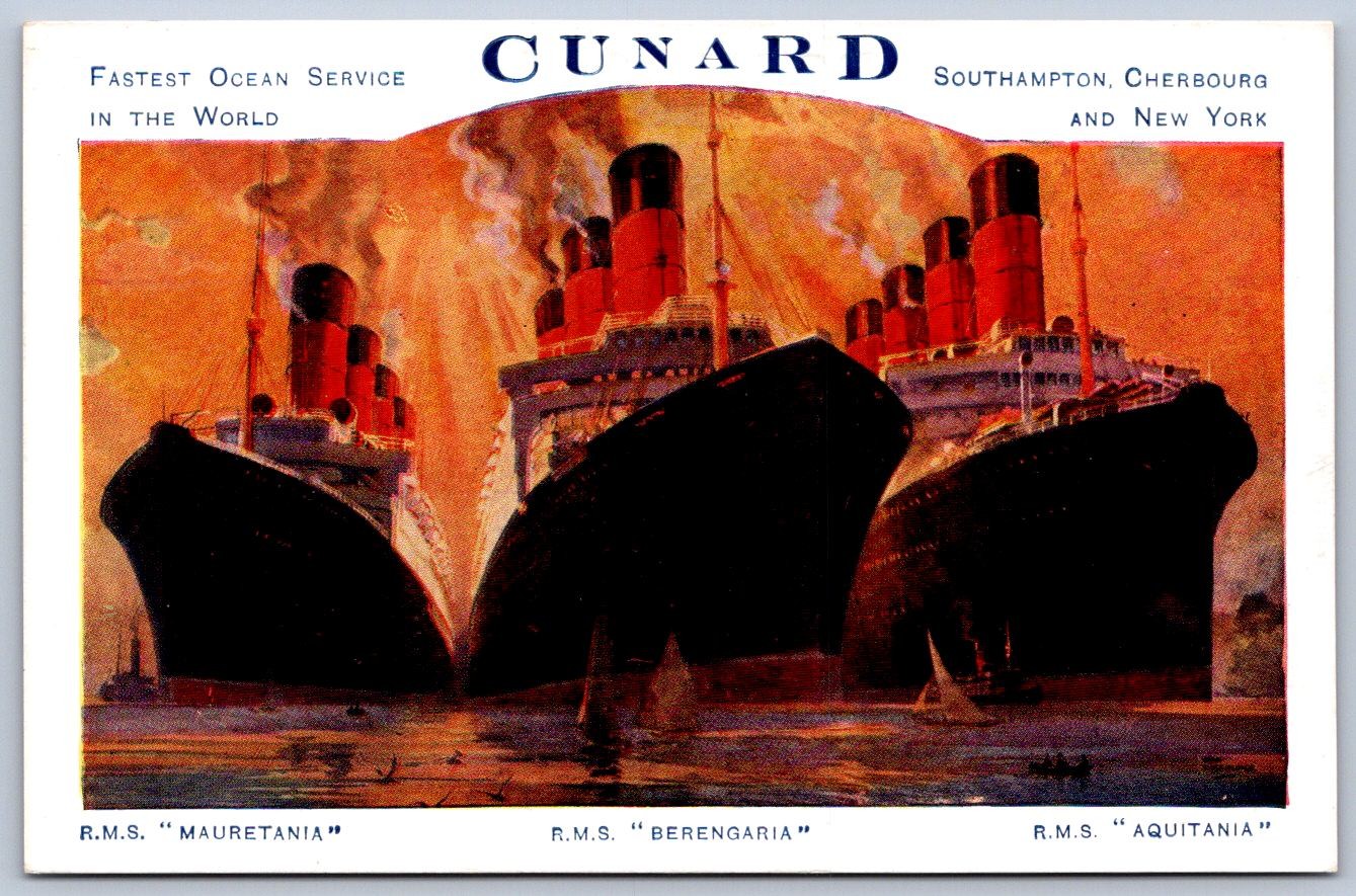 K50/ Ship Postcard c1920s Cunard Line Mauretania Aquitania Berengaria 280