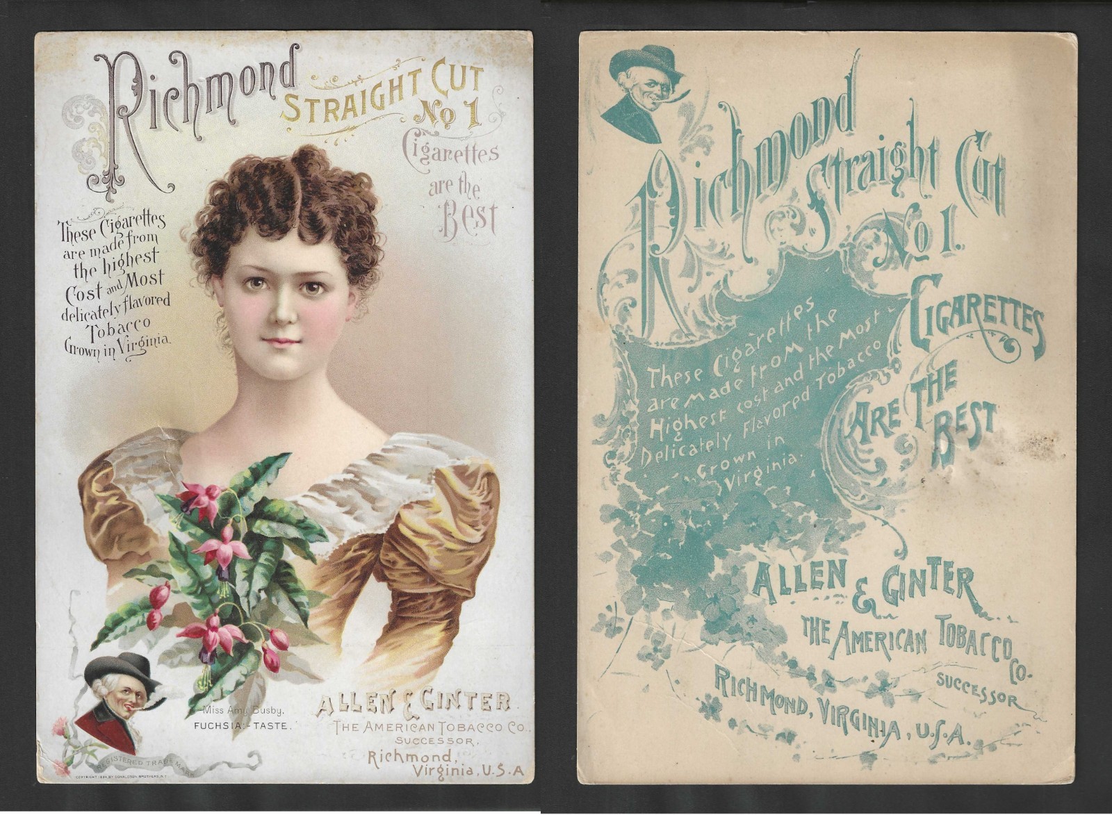 1894 Allen Ginter Tobacco Advertising Card - Richmond Straight Cut - Busby - XL