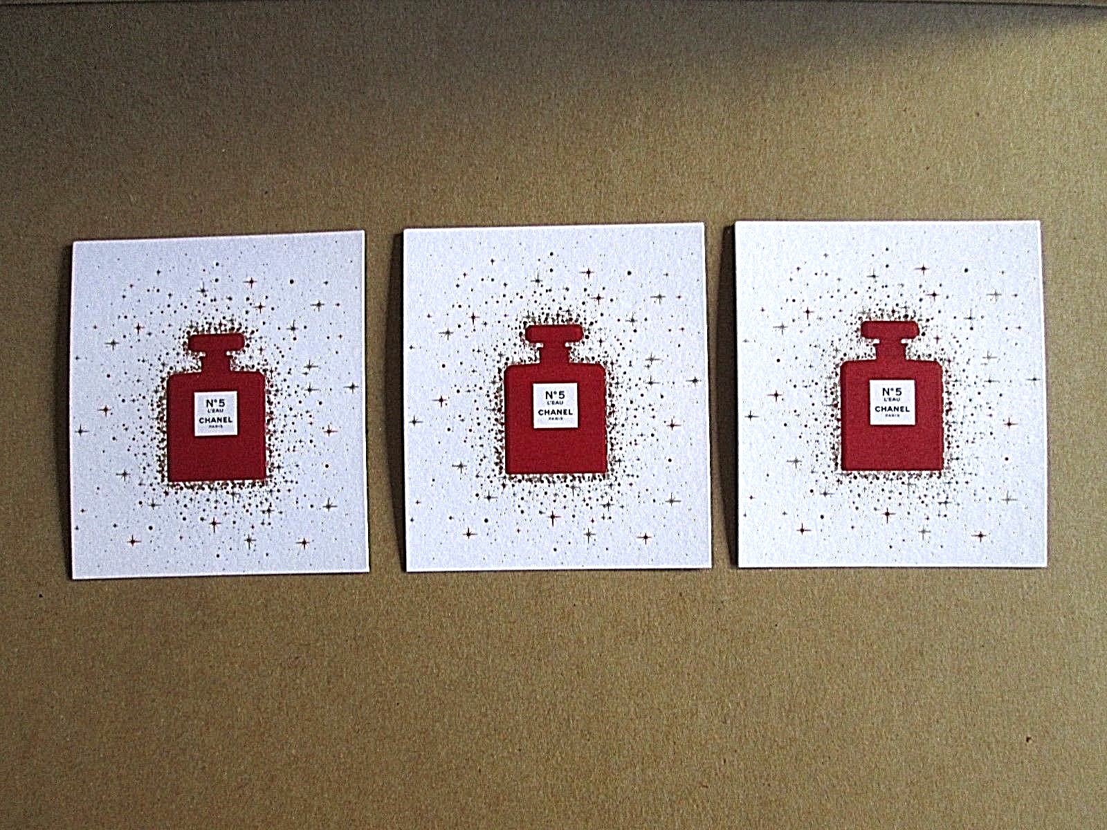SET OF 3 CHANEL PARIS NO 5 L\'EAU RED PERFUME BOTTLE HOLIDAY 2018 BLOTTER CARD