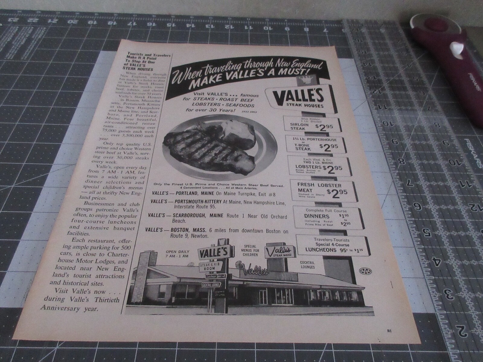 1963 Valle\'s Steak House, Make Valle\'s A Must New England, Print Ad 