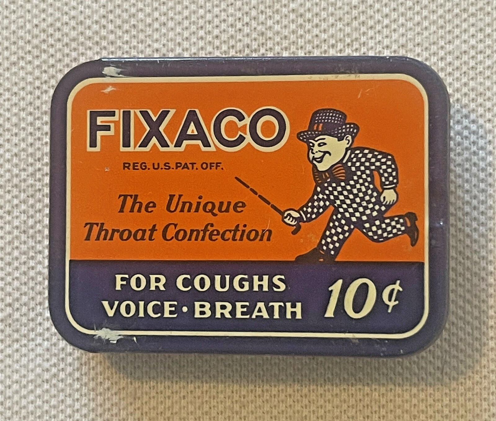 Vintage FIXACO Throat Lozenge Tin 🎩 St. Louis Drugstore Advertising, 1930s