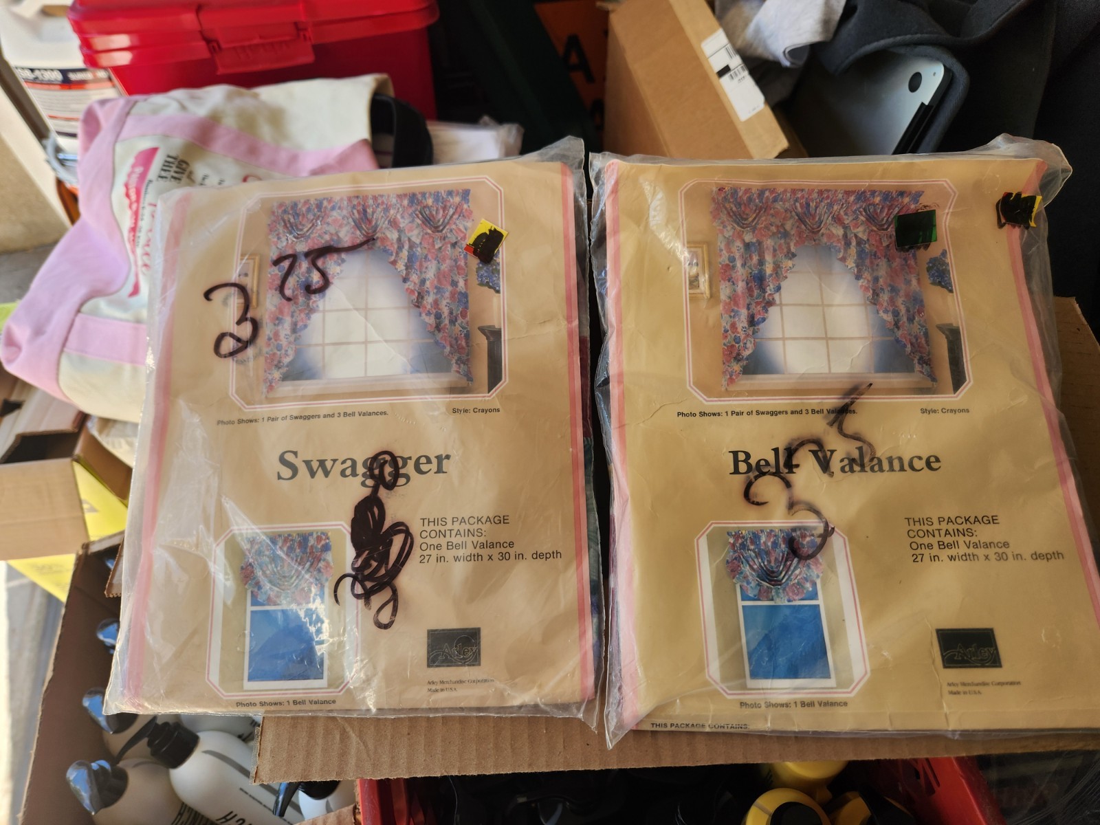 2x Vintage 1990s NOS Floral Swagger / Bell Valance Arley 728 Crayon Curtain 80s