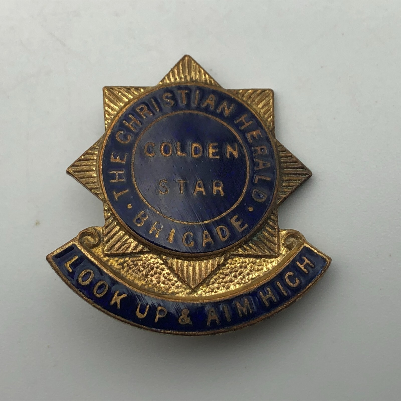 Lapel Pin Christian Herald Brigade Golden Star Badge Brooch Aim High Vintage
