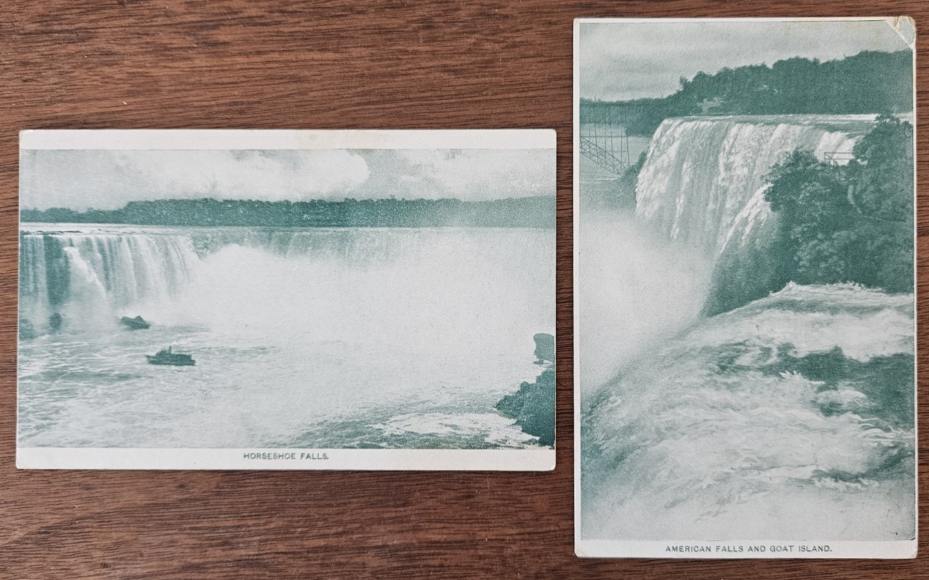 2 Niagara Falls 1900 postcards American Falls Goat Island, Horseshoe Falls UNP
