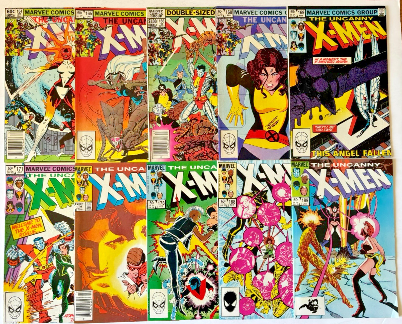 UNCANNY X-MEN (1982) 10 ISSUE SET #164,165,166,168,169,171,174,178,188,189