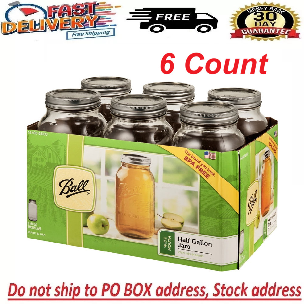Ball Wide Mouth 64oz Half Gallon Mason Jars with Lids & Bands, 6 Count Ball Wide Mouth 64oz Half Gallon Mason Jars with Lids & Bands, 6 Count