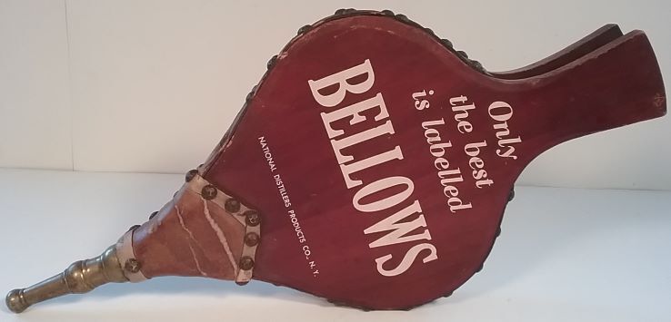 Bellows Bourbon Whiskey 1940\'s Bar Advertising Promo Fireplace Wood Leather Bellows Bourbon Whiskey 1940\'s Bar Advertising Promo Fireplace Wood Leather