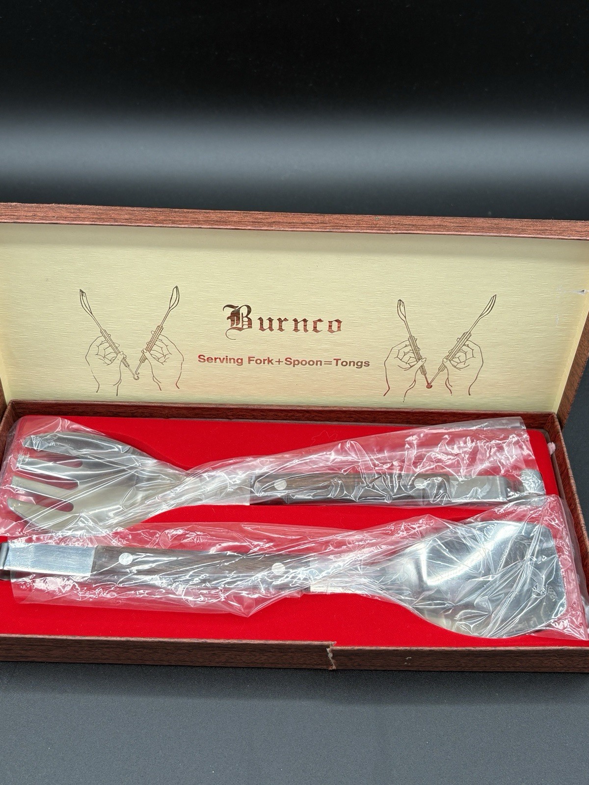 Vintage 60's Burnco Serving Fork + Spoon = Tongs Original Box Wrapped Original
