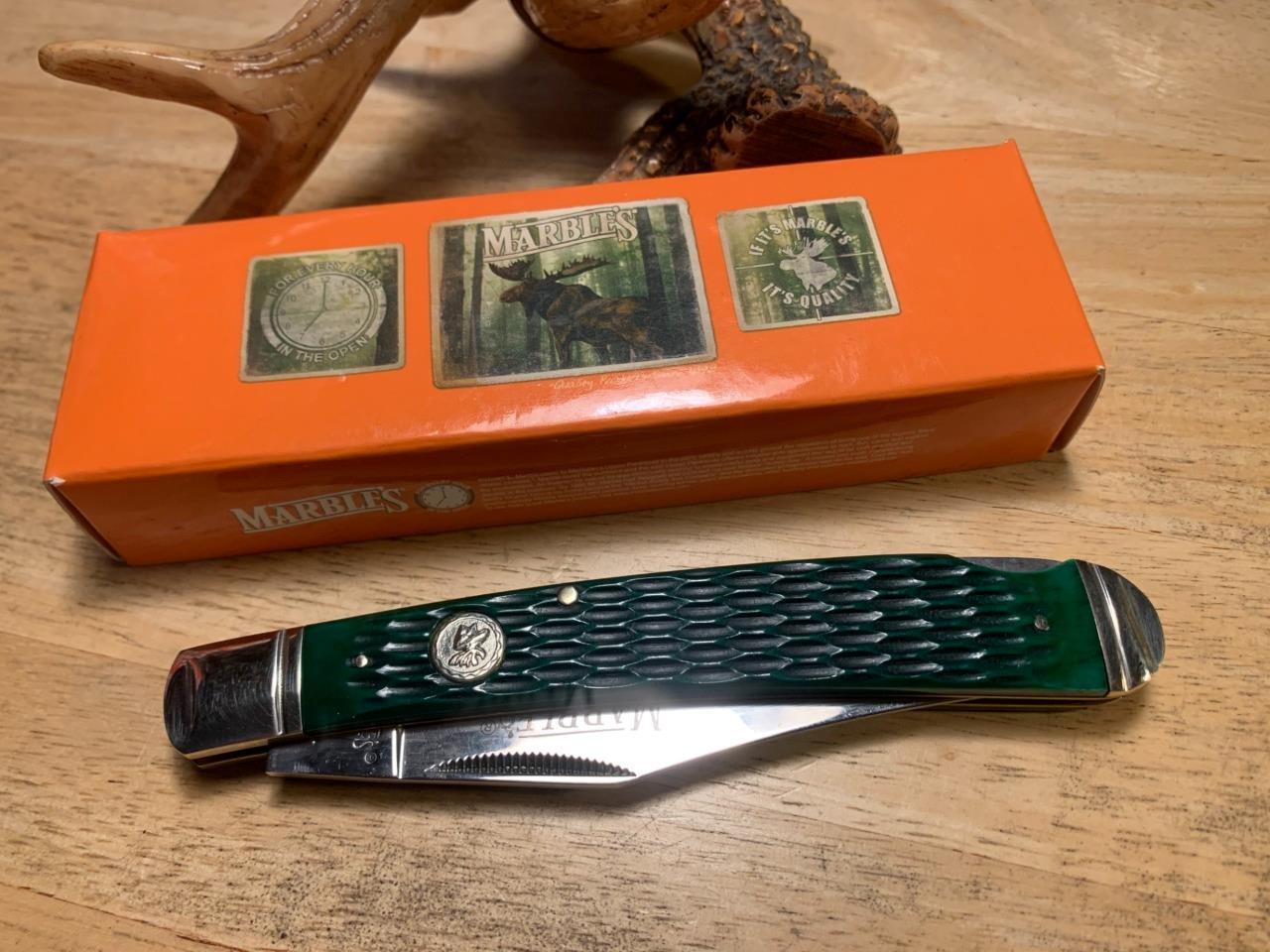 Marbles One Blade Hunter Green Bone Lockback 5 1/4