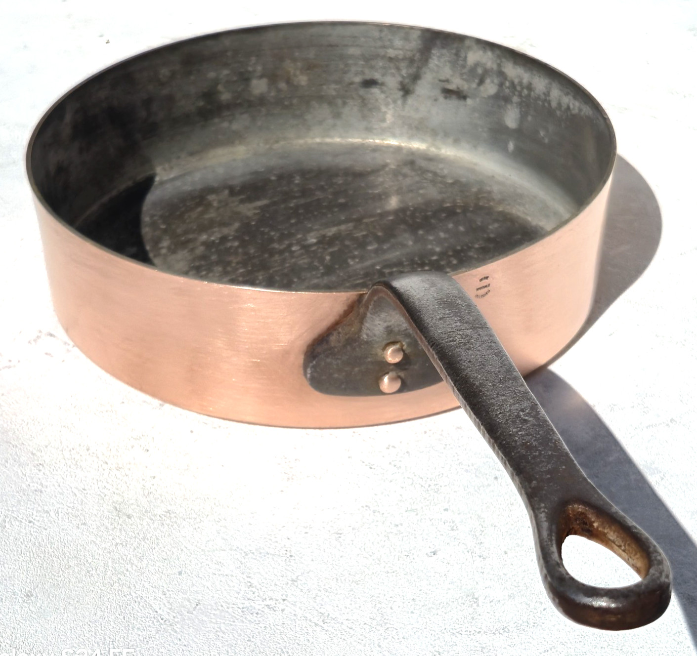 Vintage 9.6inch French Copper Saute Pan Special  Villedieu Tin Lining 2mm 4.4lbs