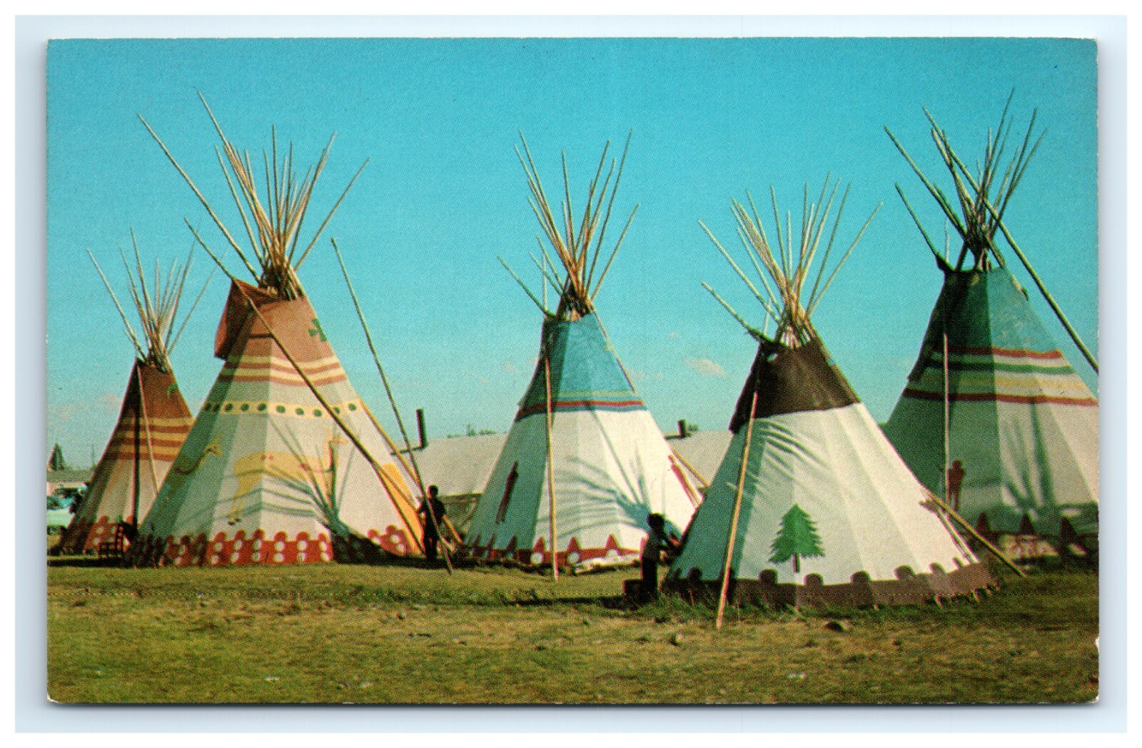 Postcard Blackfeet Teepees Indian Encampment Browning Montana Chrome Unposted
