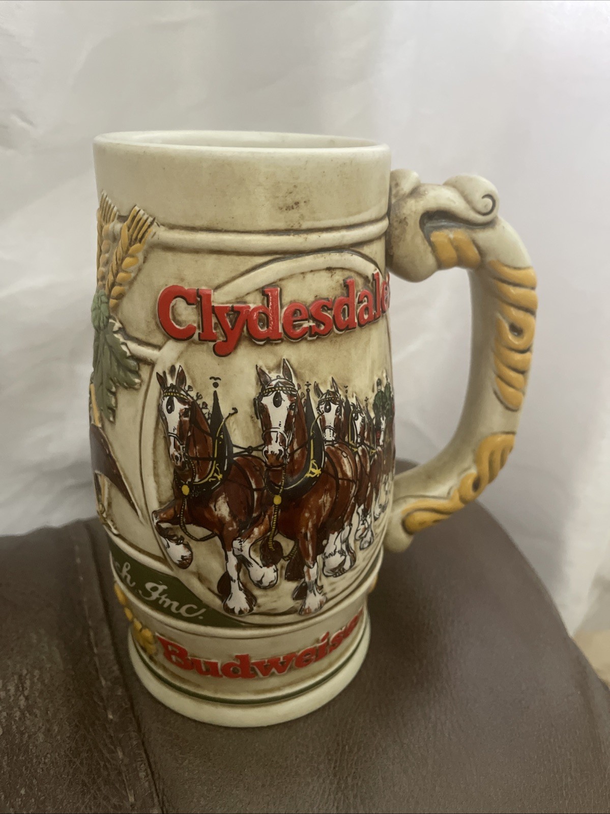 Vintage Budweiser Beer Stein of Clydesdales Pulling a Beer Wagon