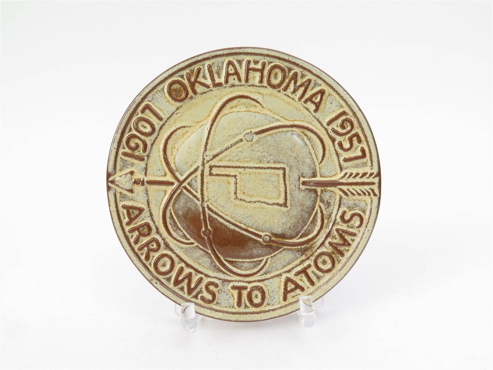 Frankoma Pottery 1907 Oklahoma 1957 Arrows to Atoms Commemorative Trivet 6