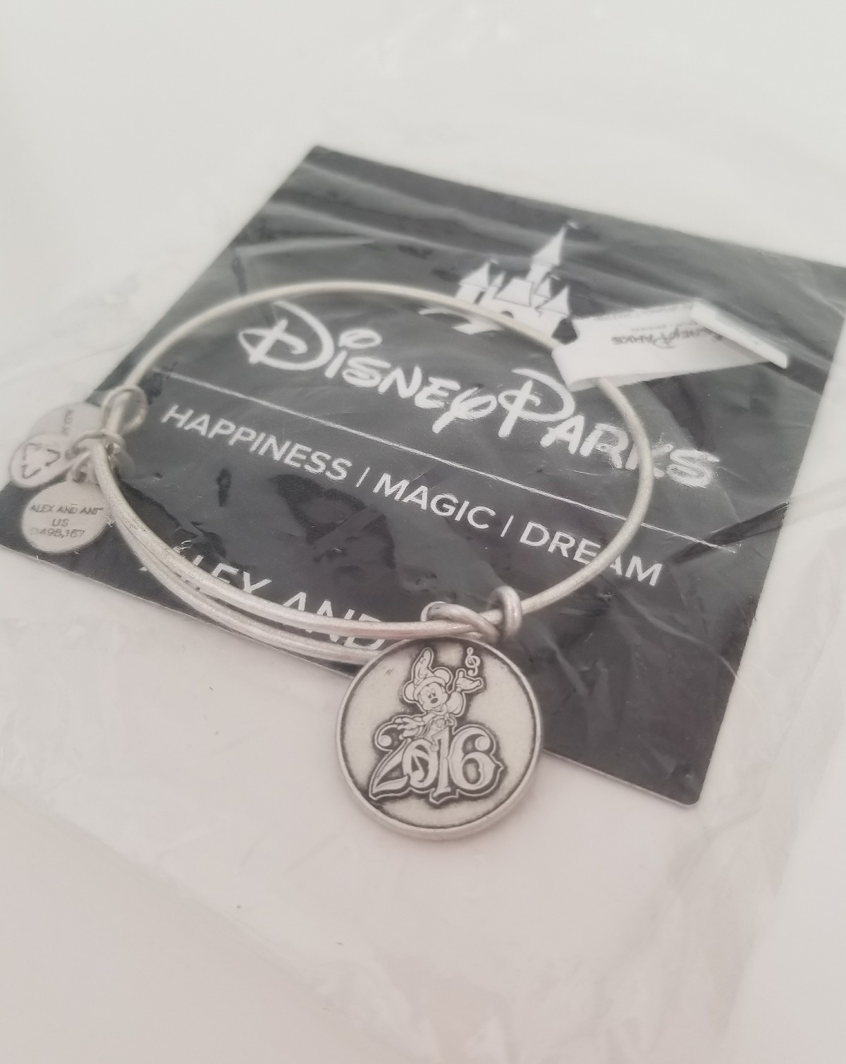 NIP Disney Parks Mickey Mouse 2016 Alex and Ani Bracelet Retired Silver Charm 