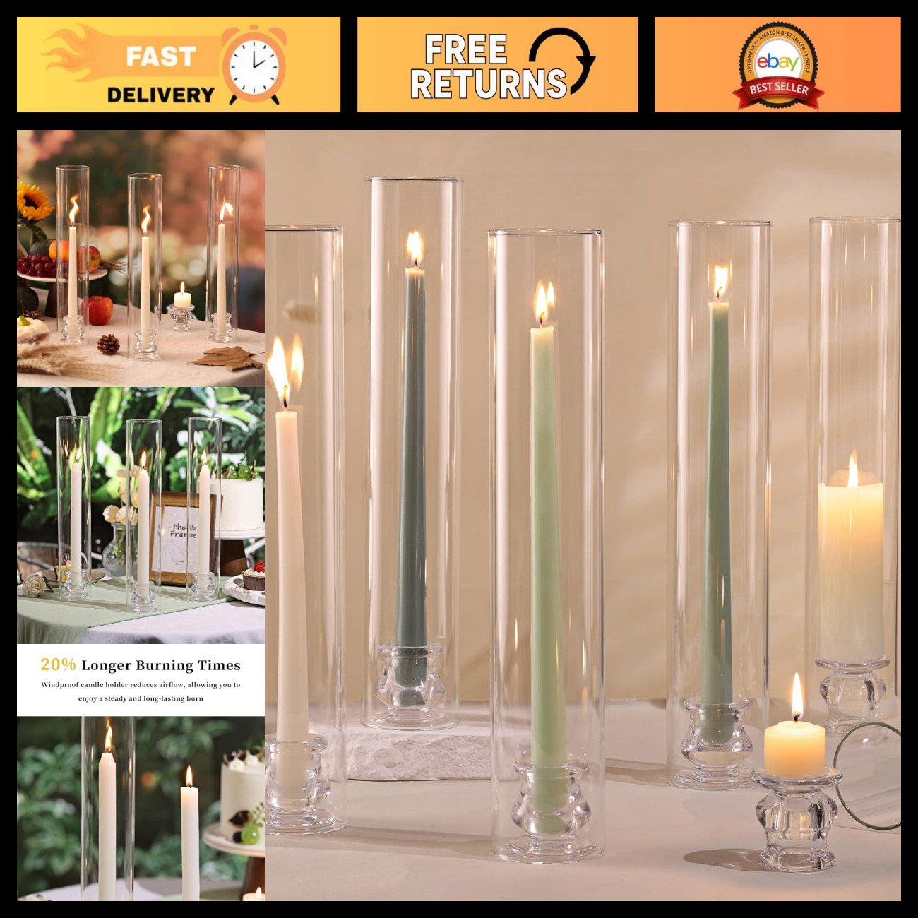 Set of 6 Hurricane Glass Candle Holders - 14\