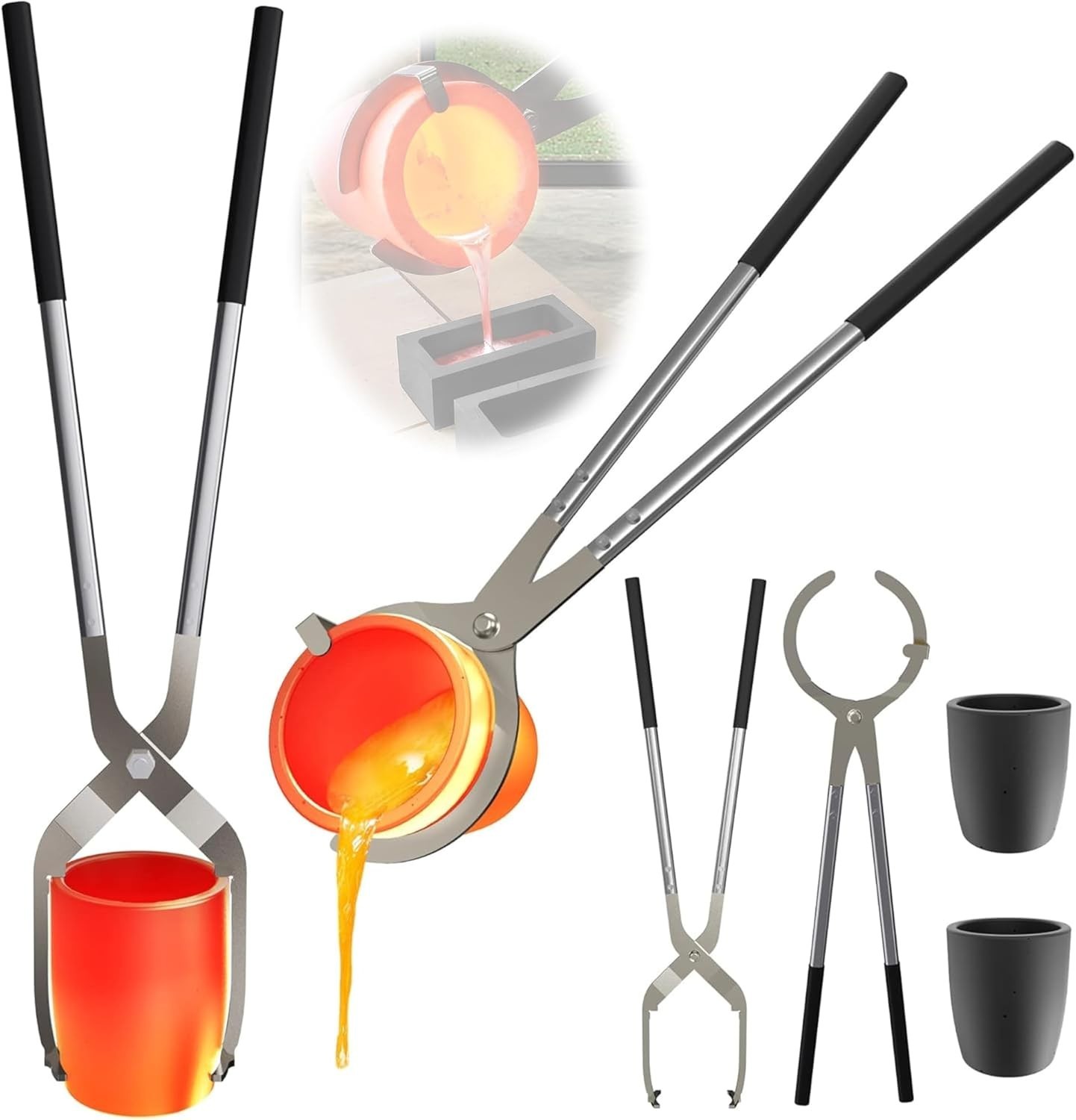 6 (13.2lbs-6kg) Crucible Tongs Set with Lifting Tongs, Pouring Tongs and 2 Graph 6 (13.2lbs-6kg) Crucible Tongs Set with Lifting Tongs, Pouring Tongs and 2 Graph