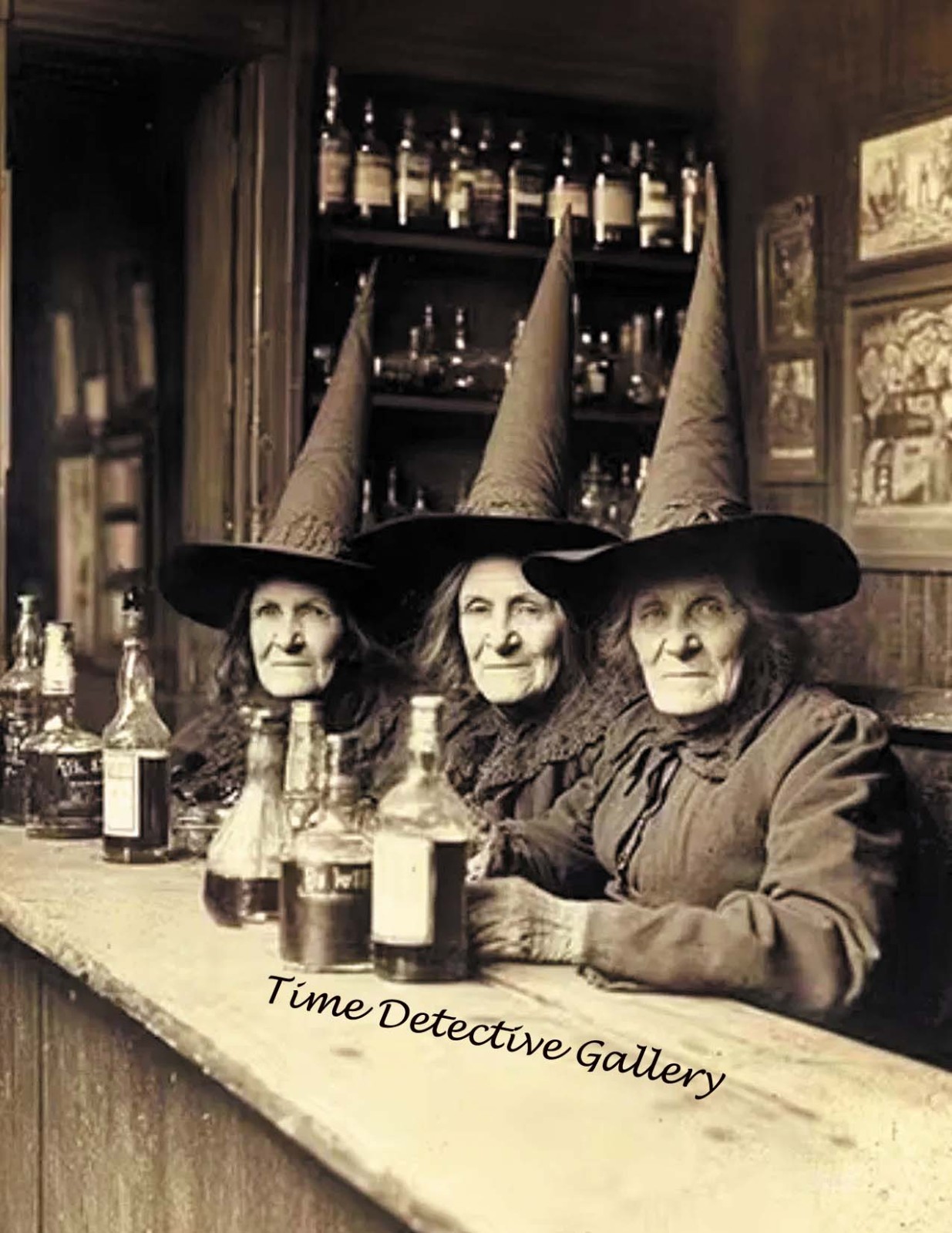 Three Old Witches Drinking at the Bar - Gothic Photo Print