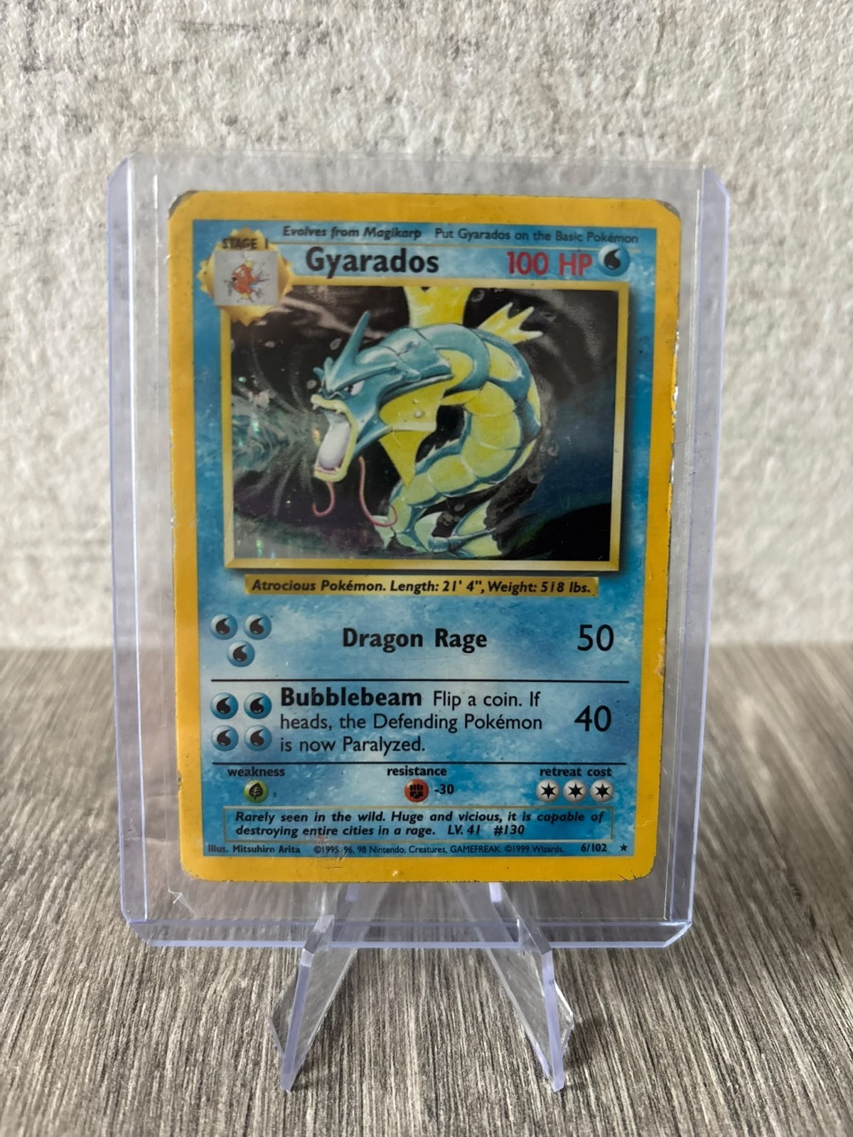 Pokemon TCG Gyarados Base Set Holo Rare 6/102 Unlimited 100 HP English 1999
