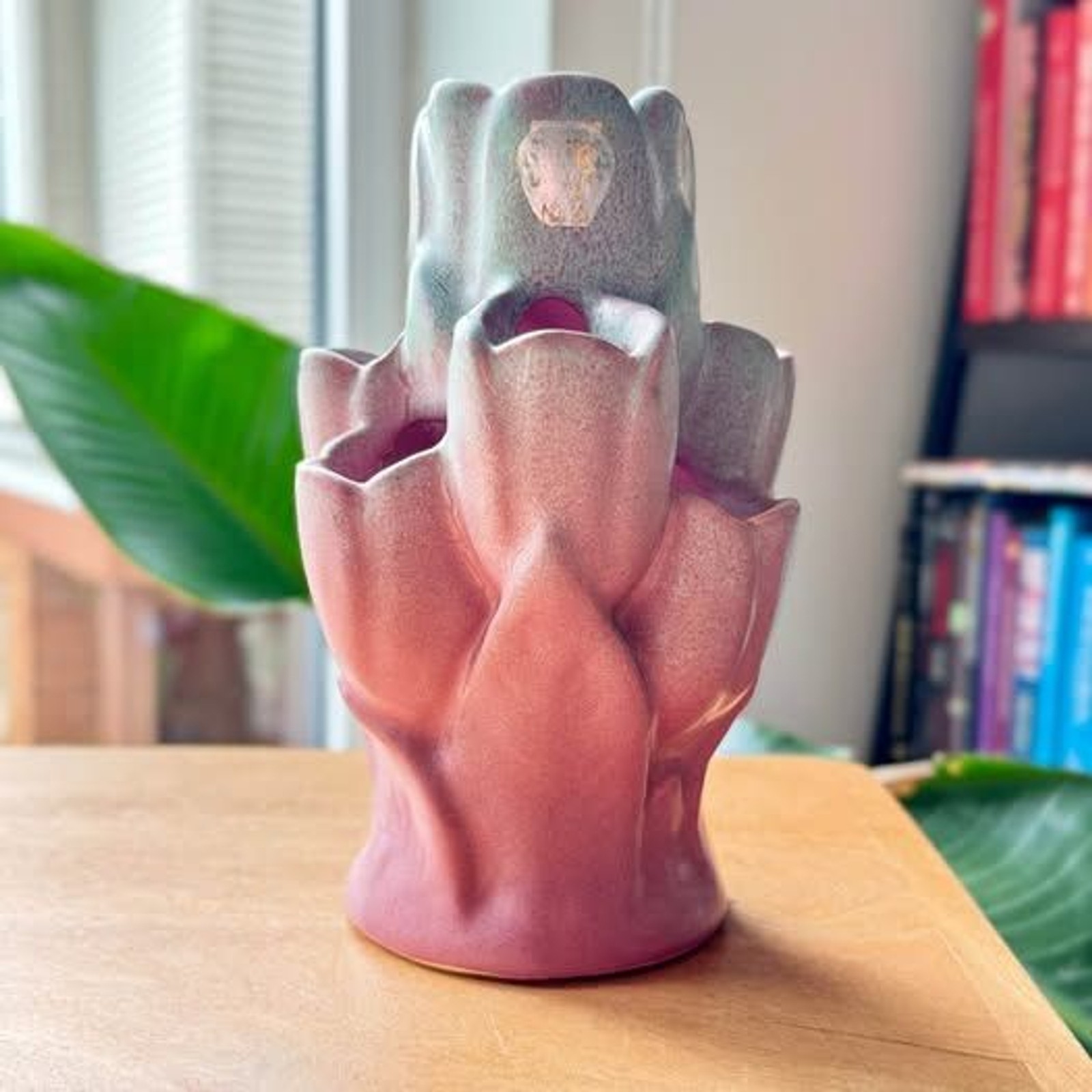 Vintage Niloak Tulipiere Flower Frog Vase Mauve Art Potter MCM retro Whimsical