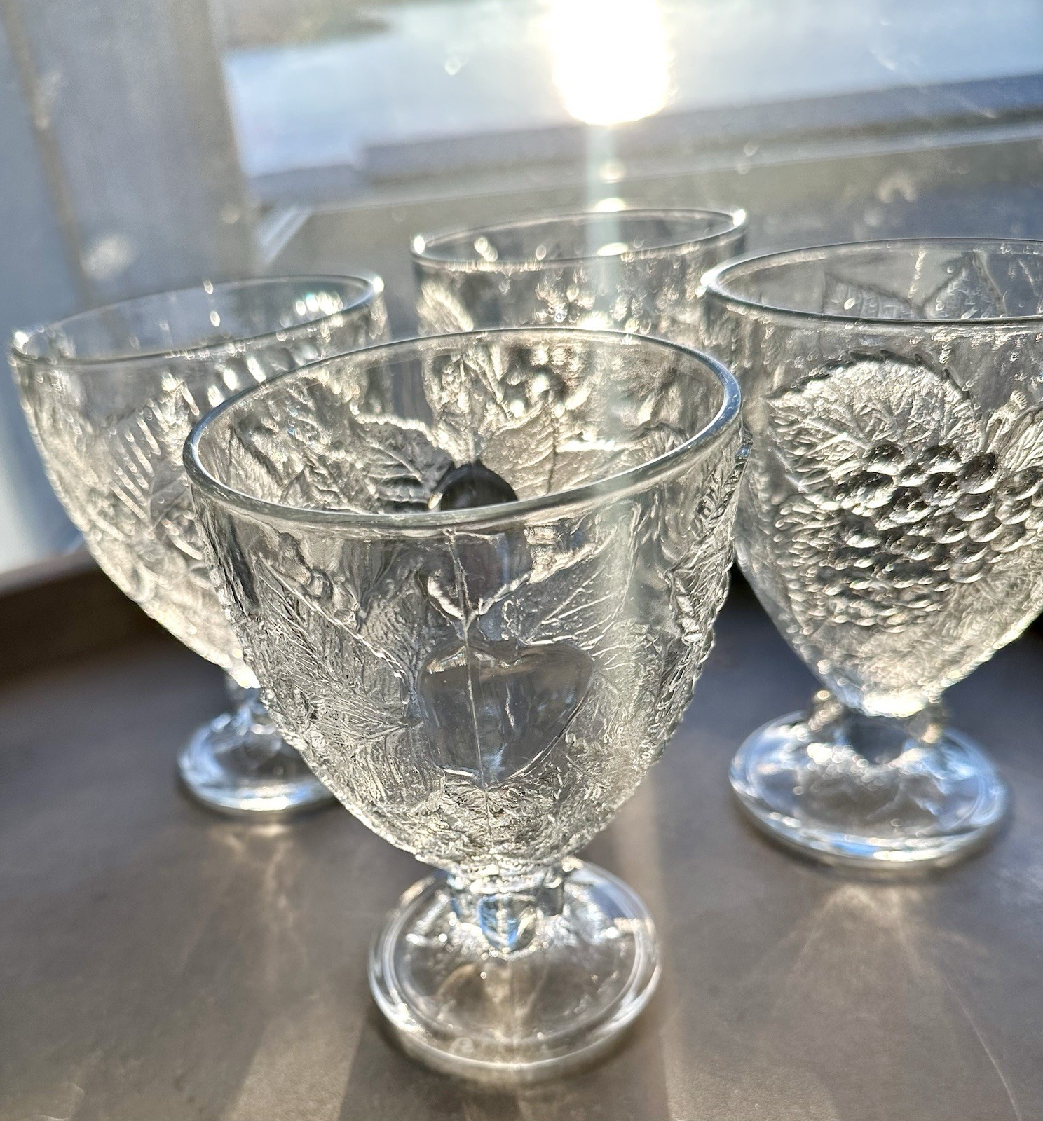 Set 4 Vintage Turkish Pasabahce Embossed Grapes,Heavy Pressed Goblet Glassware Set 4 Vintage Turkish Pasabahce Embossed Grapes,Heavy Pressed Goblet Glassware