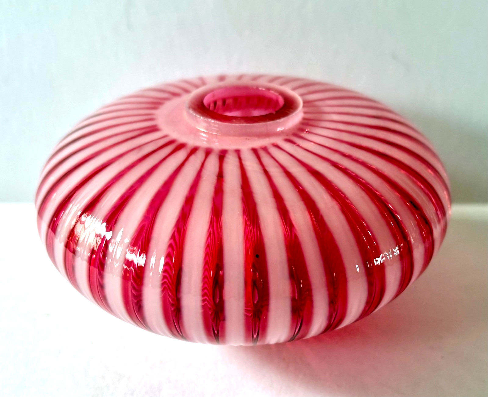 Vintage Cranberry Opalescent Ribbed Glass Lamp Spacer 4.5” Replacement Part