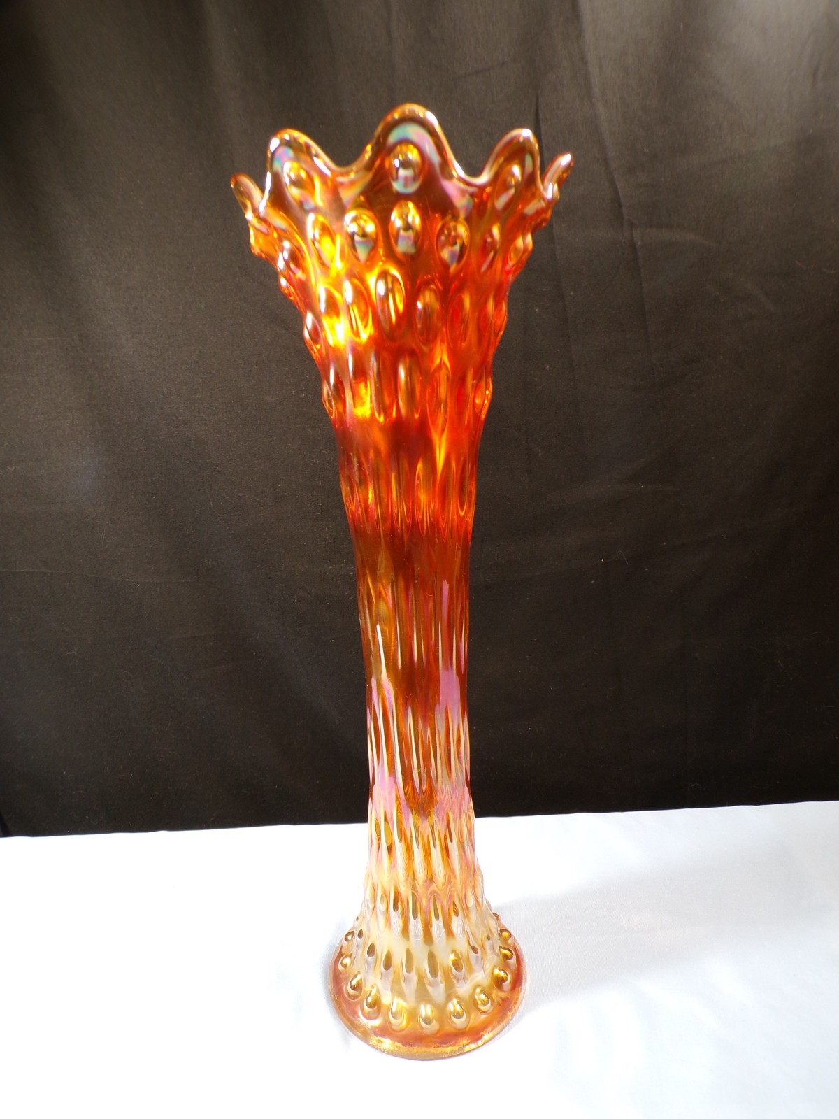 Fenton Marigold Carnival Glass Mid Size Rustic Swung Vase 15 3/8