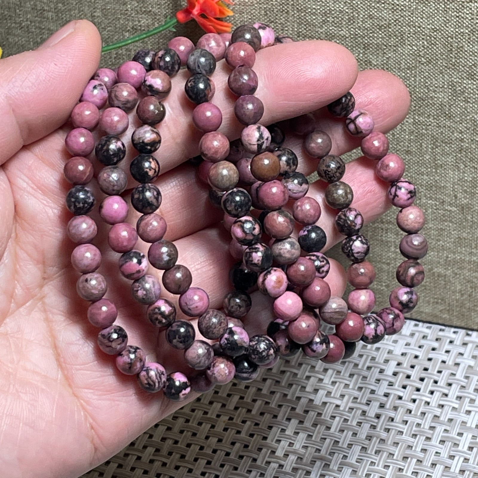 1Pcs 6mm Rhodonite jasper stone ball beads 6mm 7.5” crystal Stretch bracelet