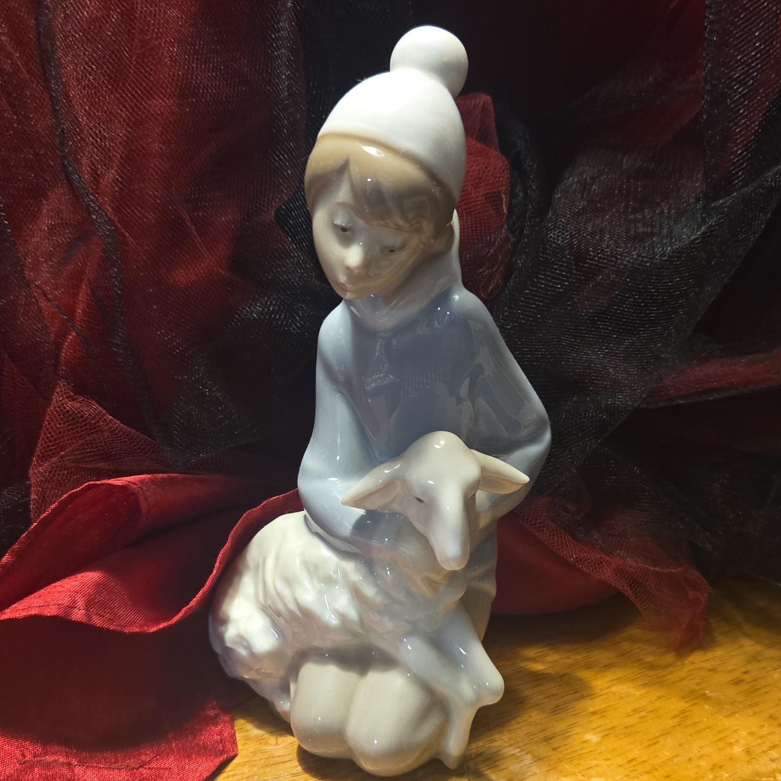 Lladro Glossy “Shepherd with Lamb” Porcelain Figurine #4676 - Little Boy in Blue